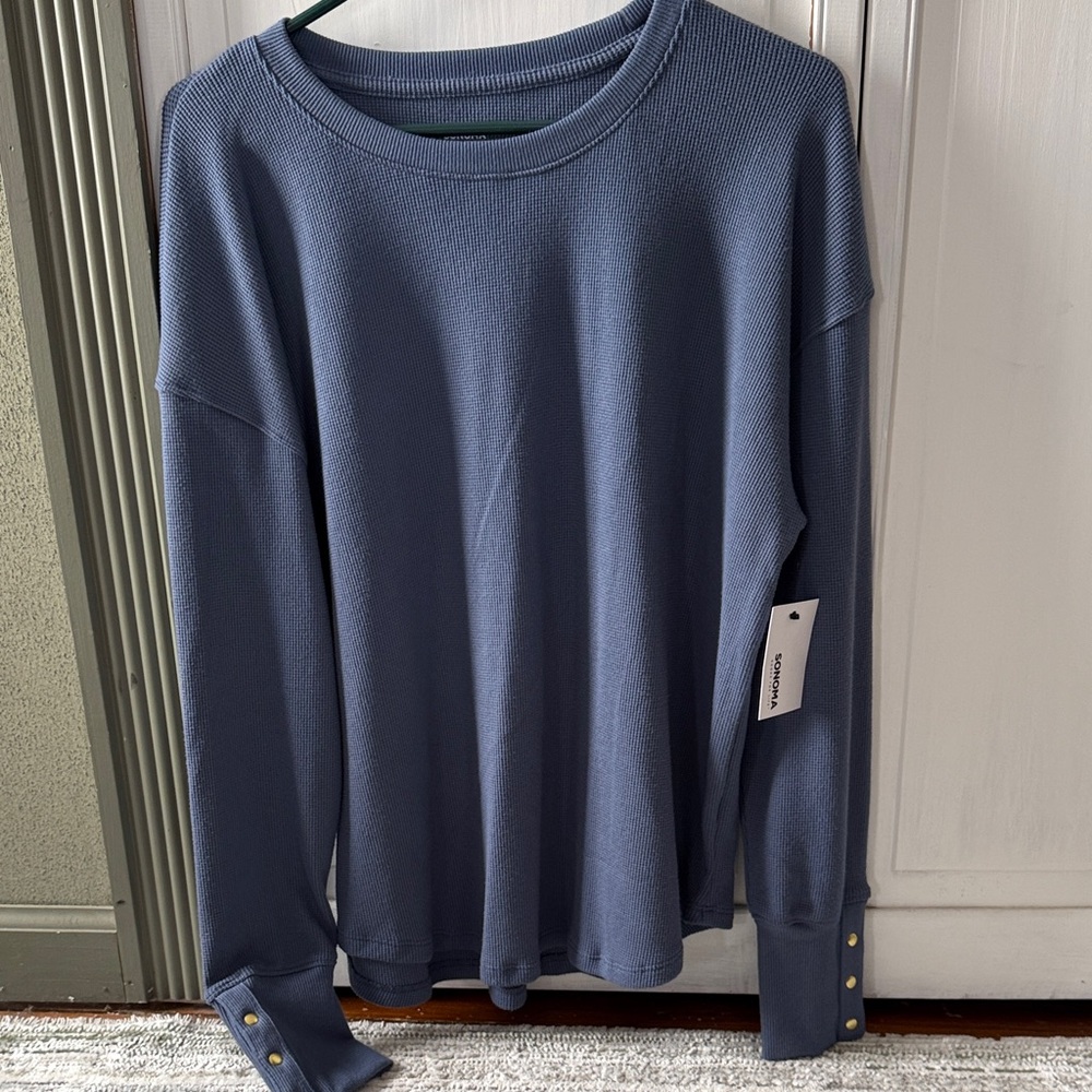 Sonoma Slate Blue Waffle-Knit Long Sleeve Top